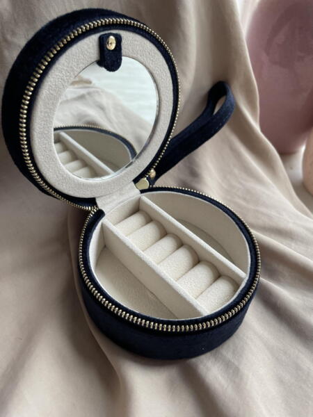 Jewelry Round Box w. mirror  - Dark Navy