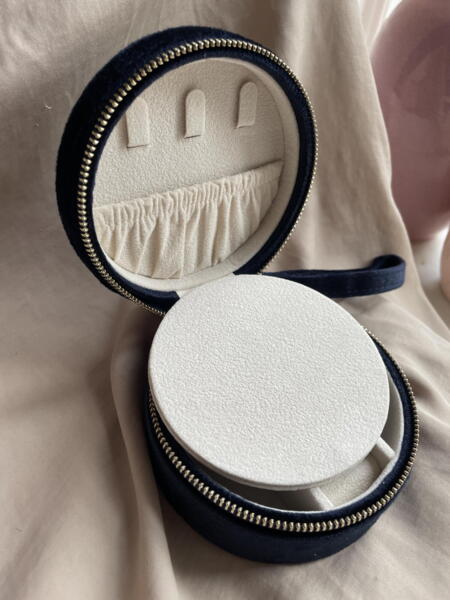 Jewelry Round Box w. mirror  - Dark Navy