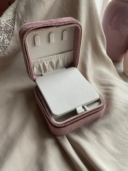 Jewelry Square Box w. mirror  - Dusty Pink